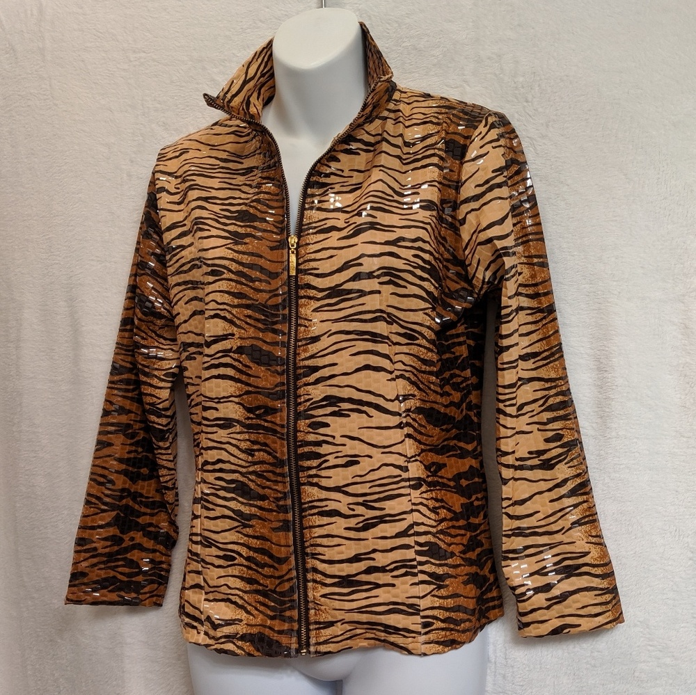 Birch Hill Wet Look Tiger Print Zip Up Jacket